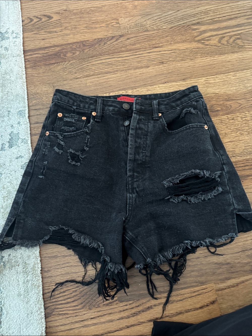 Signature by Levi Strauss Black Distressed High-Rise Denim Shorts